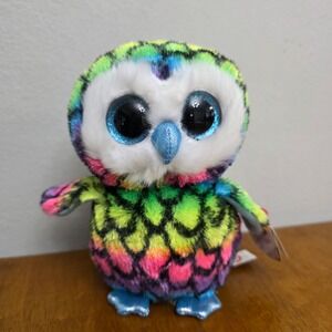 Ty Beanie Boos Aria Owl Plush Rainbow Sparkle Eyes Stuffed Animal Toy